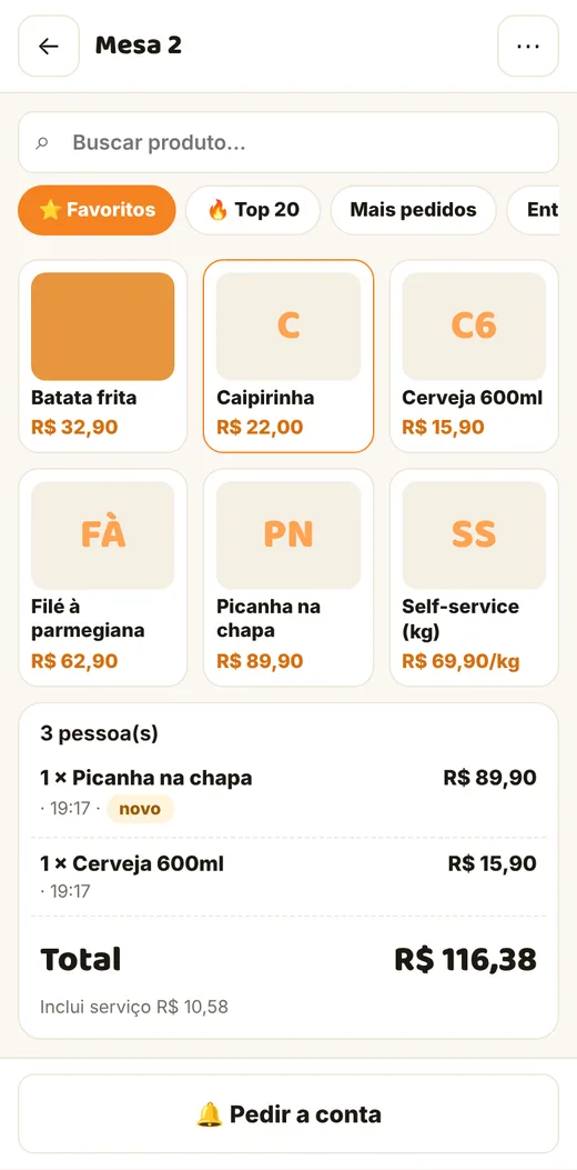VFood Móvel, app do garçom no celular
